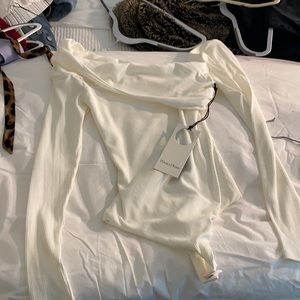 NEW draped long sleeve white bodysuit
